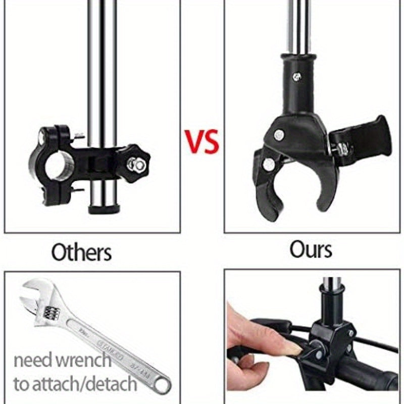 Adjustable Umbrella Holder for Compatible Strollers and Mobility Aids with a Clamp-On Support Rod