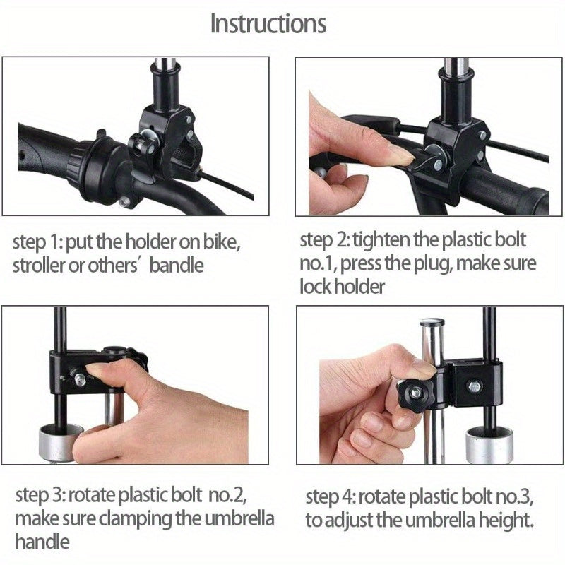 Adjustable Umbrella Holder for Compatible Strollers and Mobility Aids with a Clamp-On Support Rod