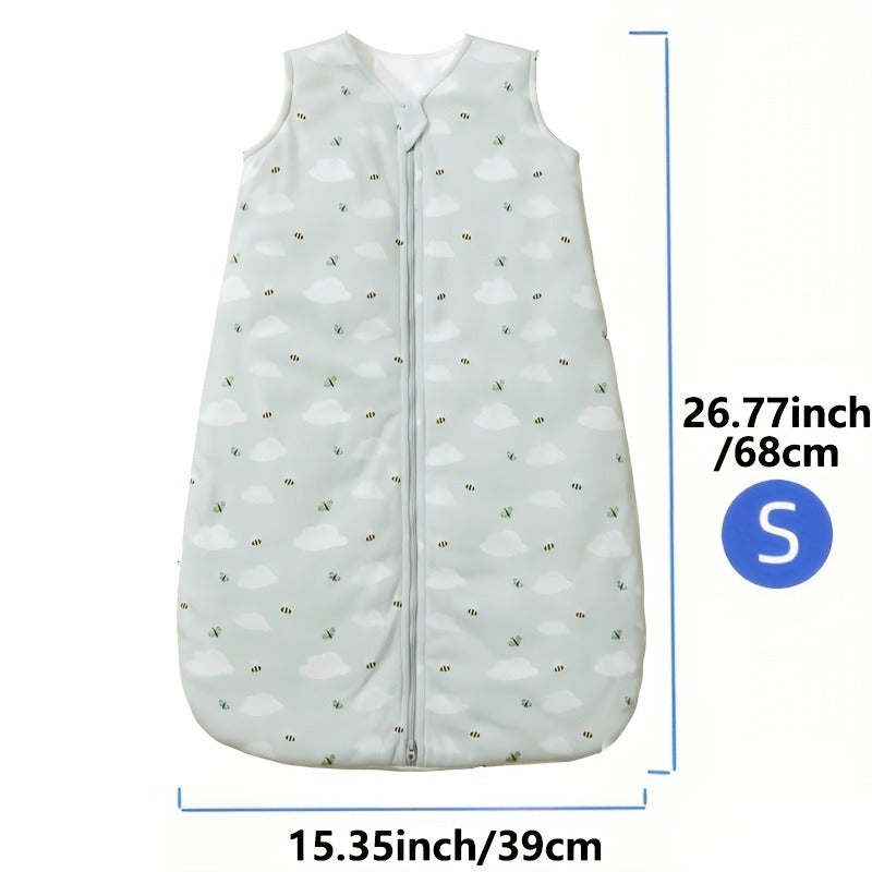 Quilted Baby Sleep Sack in Green Bee Print with Two-Way Zipper and Sleeveless Shape for Cooler Seasons