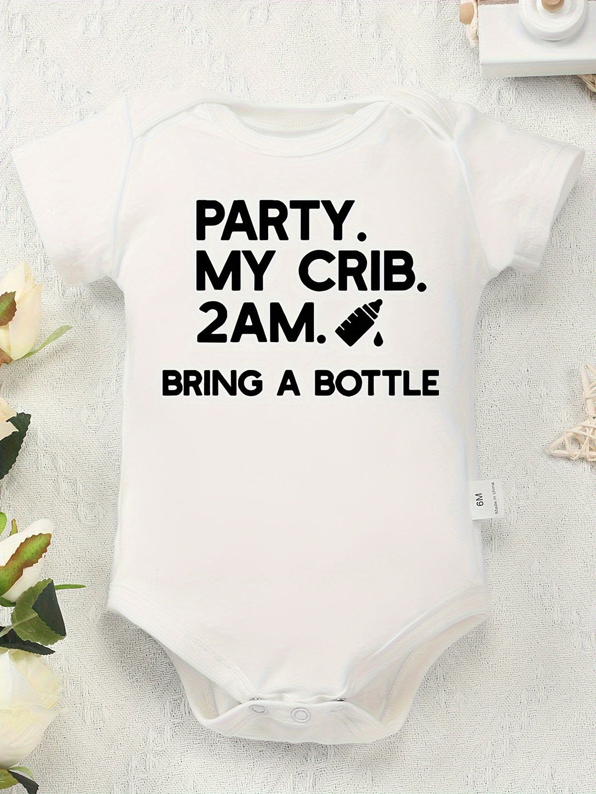 Baby Cotton Bodysuit with Party My Crib 2AM Lettering and Snap Fastening for a Playful Everyday Outfit