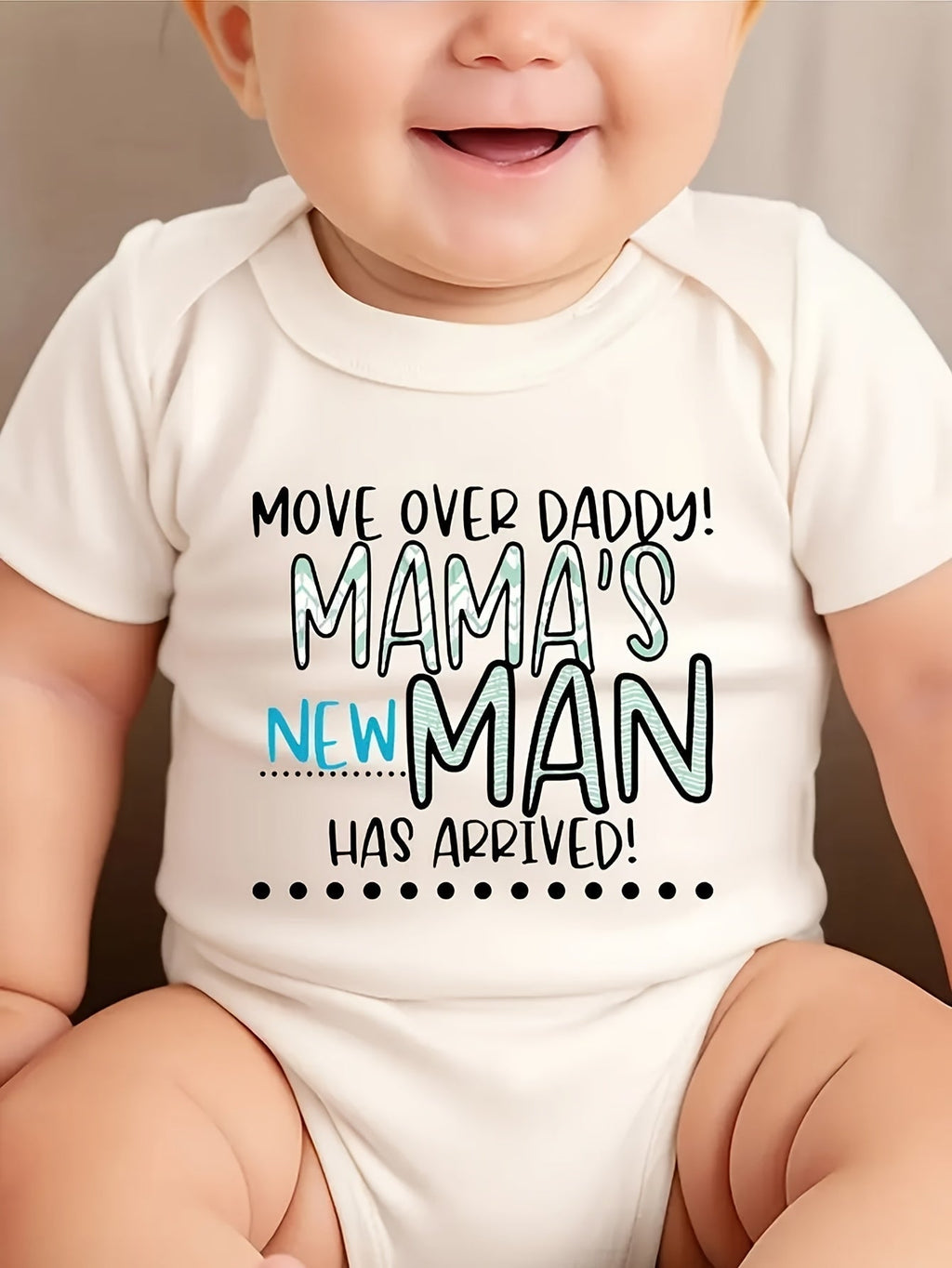 Baby Boy Mama's New Man Cotton Bodysuit in White with Short Sleeves and Snap Closure for Daily Wear
