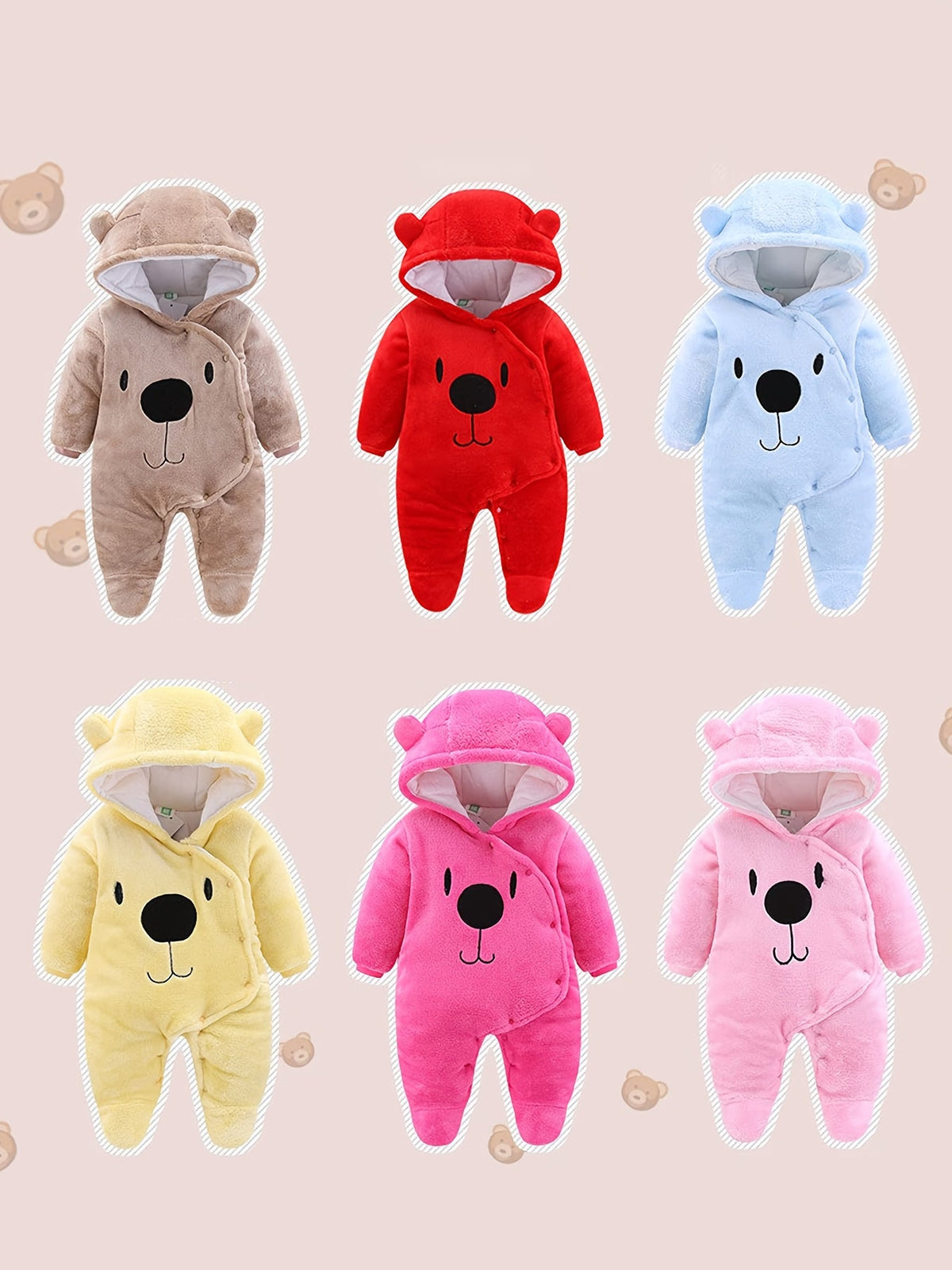 Baby Bear Hooded Snowsuit in Pink with Covered Feet and a Plush Finish for Cold Weather Outings