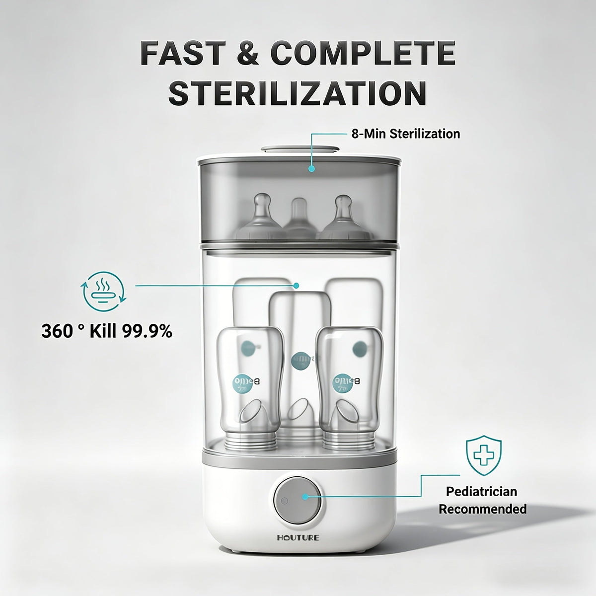 Electric Steam Bottle Sterilizer with Stackable Chambers and One Button Control for Feeding Accessories