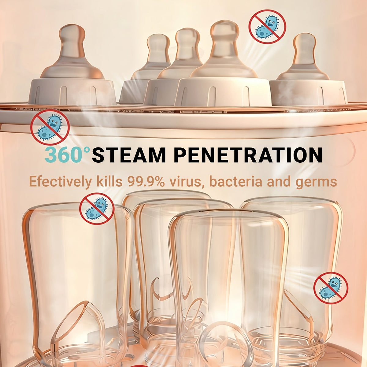 Electric Steam Bottle Sterilizer with Stackable Chambers and One Button Control for Feeding Accessories