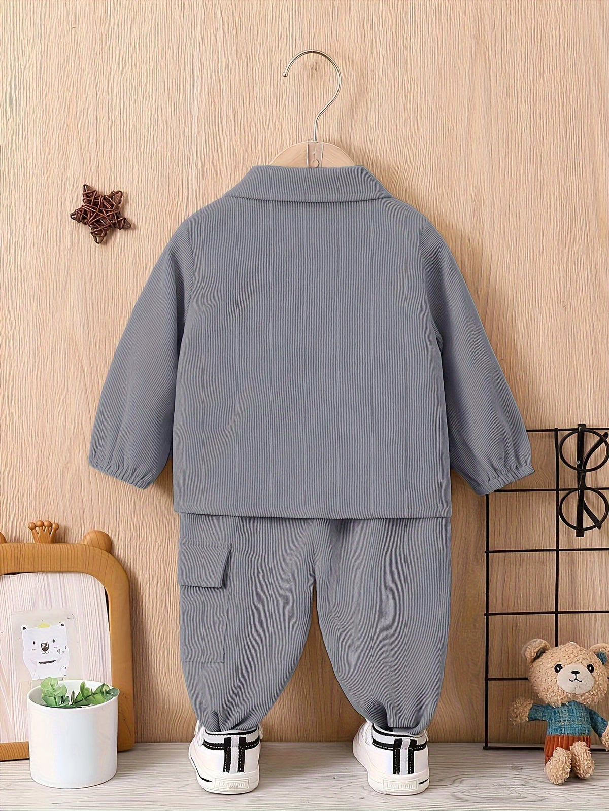 Baby Boys' Jacket and Pants Set with Button Front Chest Pockets in Khaki or Dark Brown Workwear Style