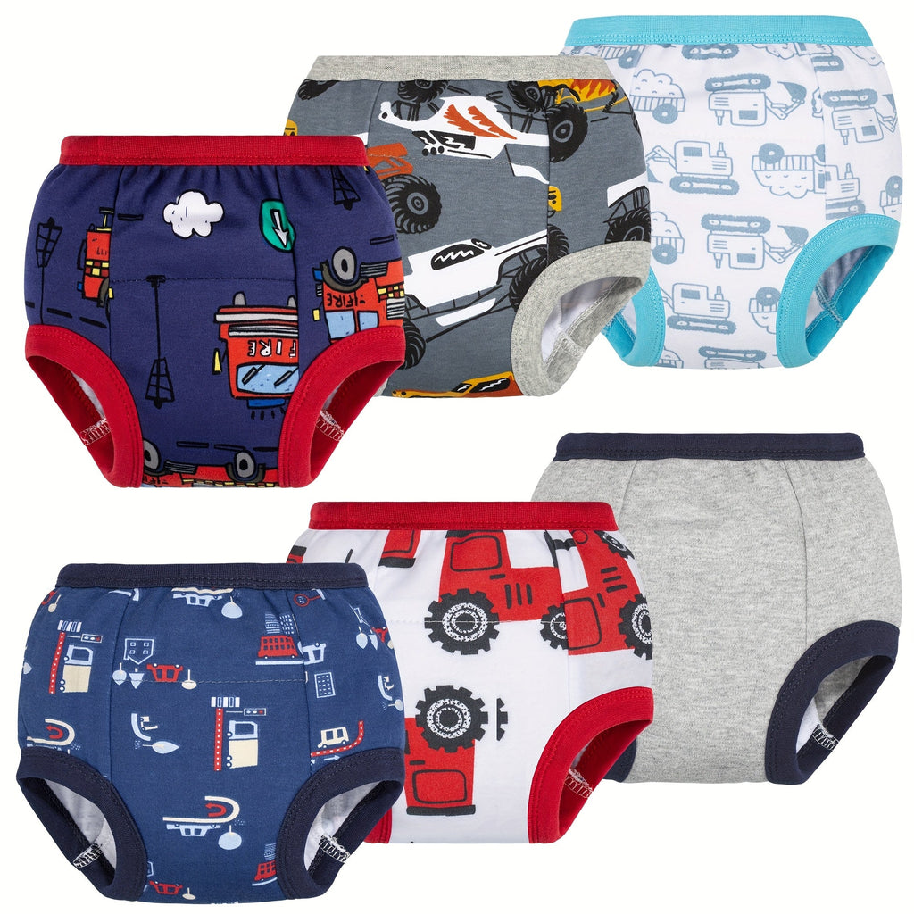 Boys' Cotton Potty Training Pants 6-Pack with Vehicle Prints and Elastic Waists for Daily Training