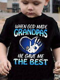 Boys' When God Made Grandpas T-Shirt in Black with Heart and Handprint Graphic for Special Family Outings