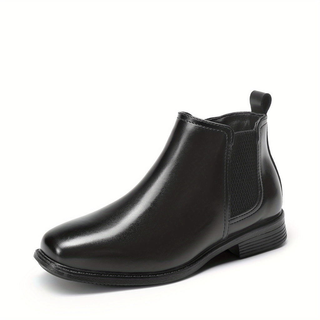 Boys' Chelsea Dress Boots with Side Zippers and Elastic Panels in Black or Camel for Smart Outfits