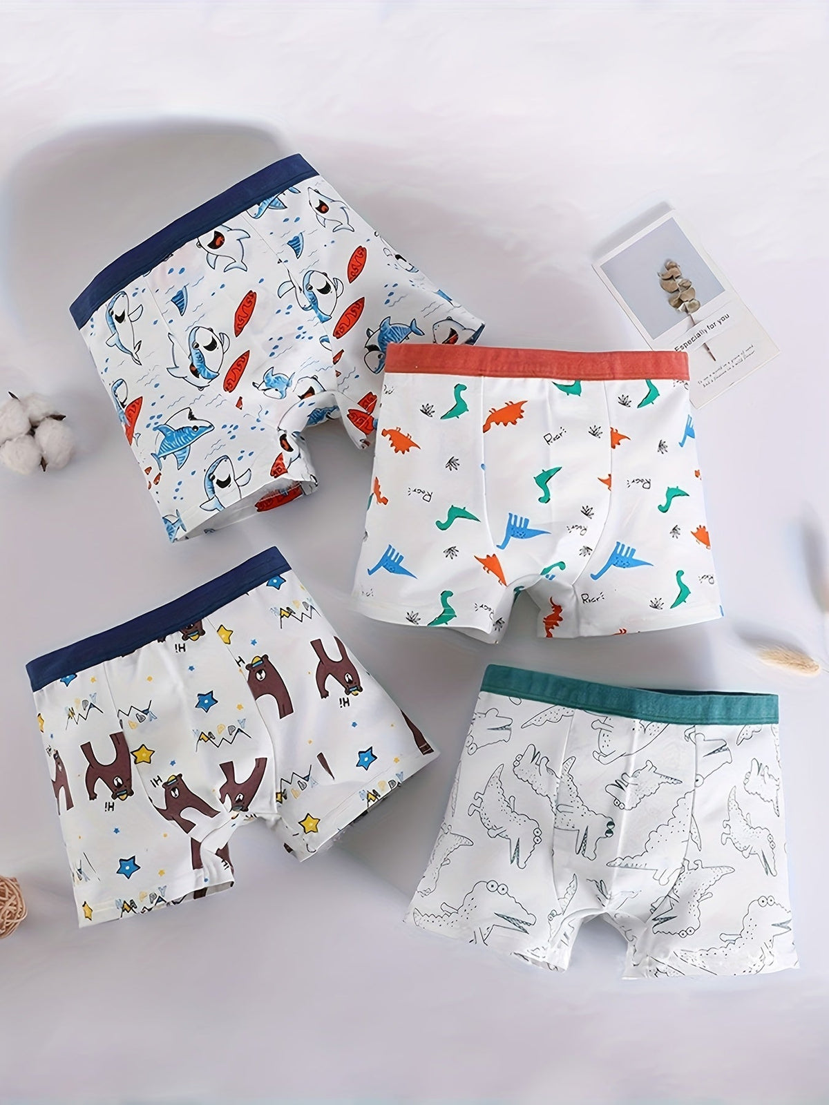 Boys' Cotton Blend Boxer Briefs Eight Pack with Dinosaur and Animal Prints for Everyday Underwear Changes