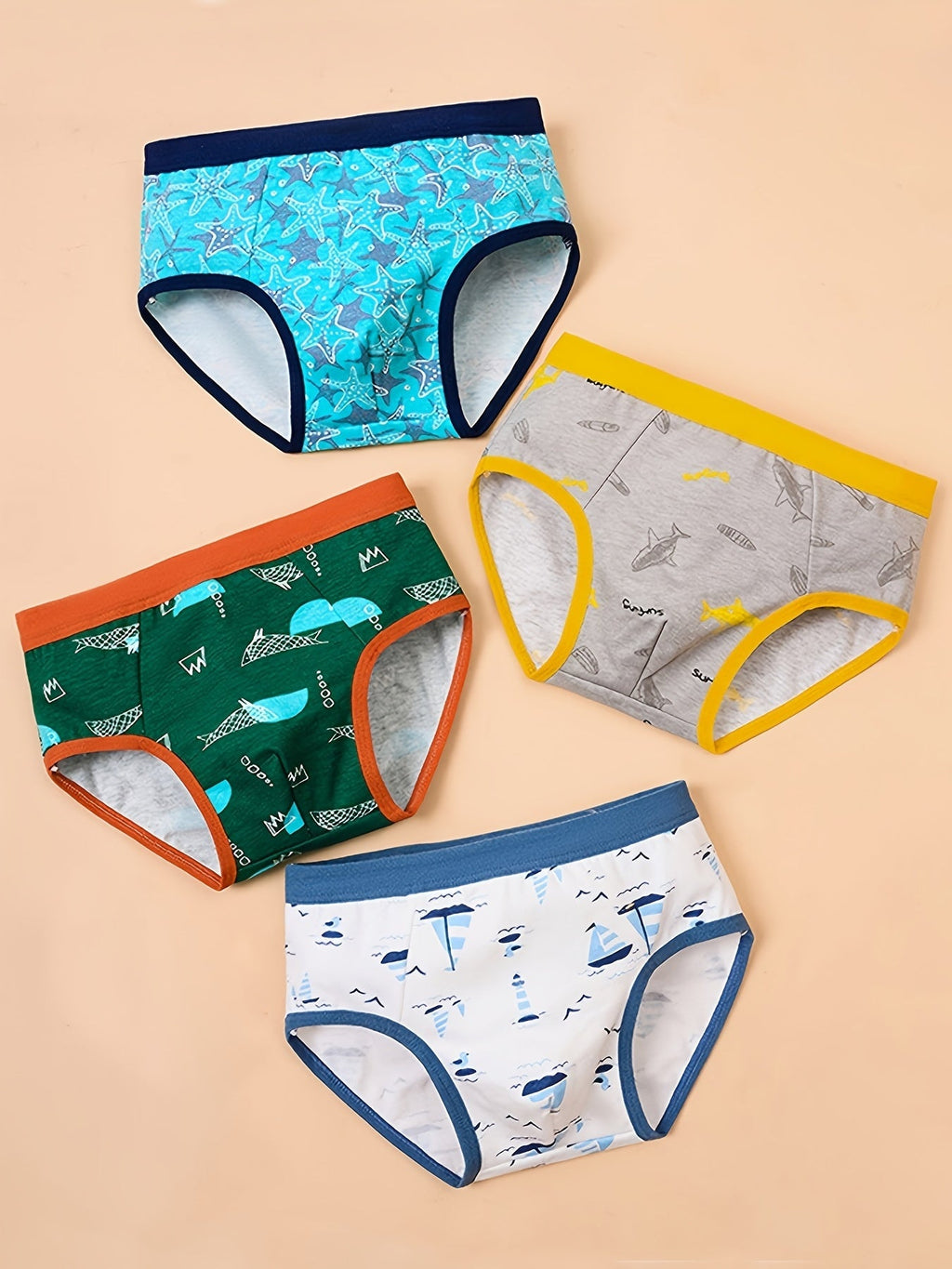Boys' Animal Print Briefs Eight Pack with Crocodiles and Sea Themed Designs for Daily Underwear Changes