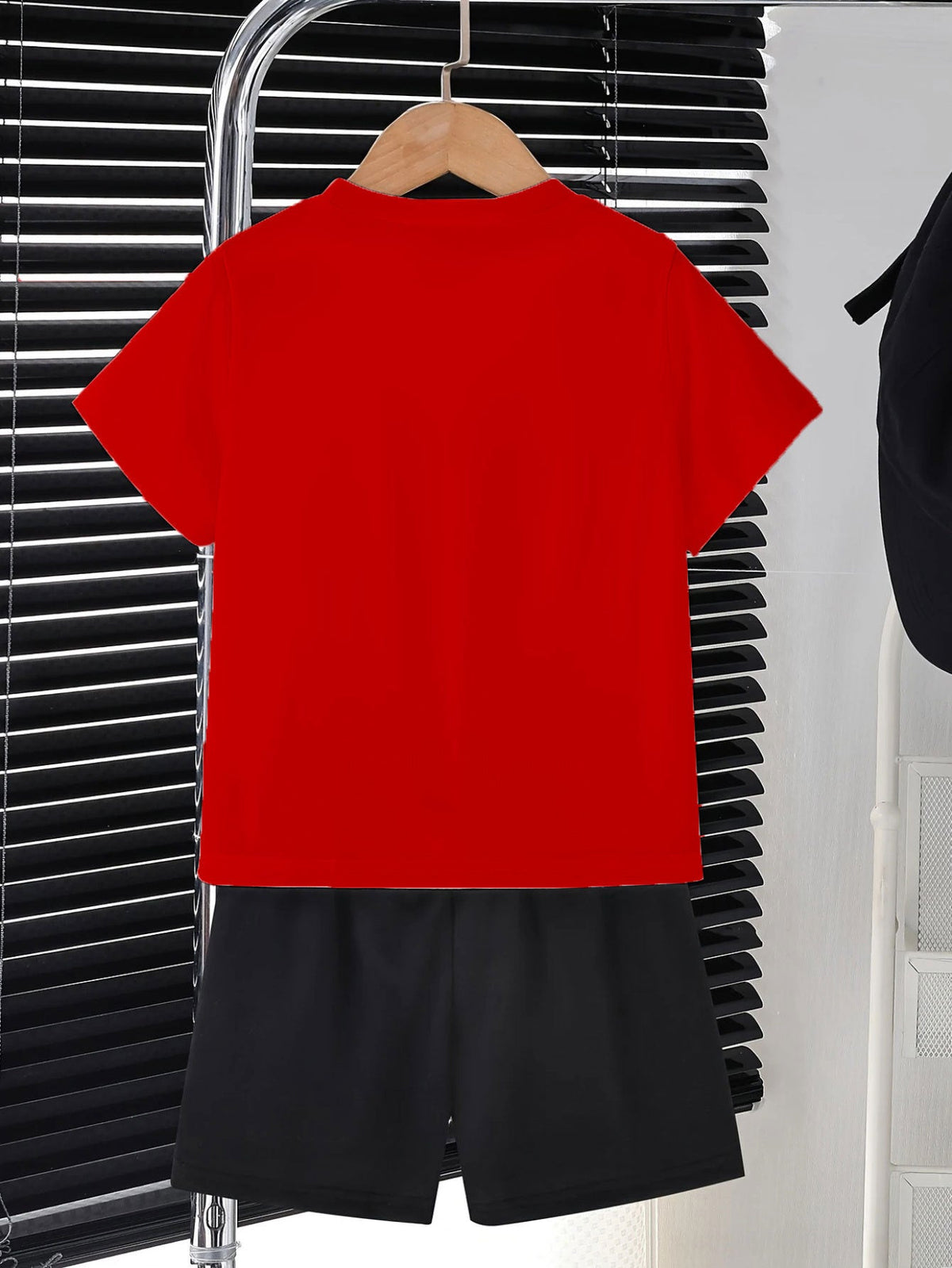 Boys' Wild Child Skull Graphic Two Piece Cotton Outfit with a Red T-Shirt and Black Elastic Waist Shorts
