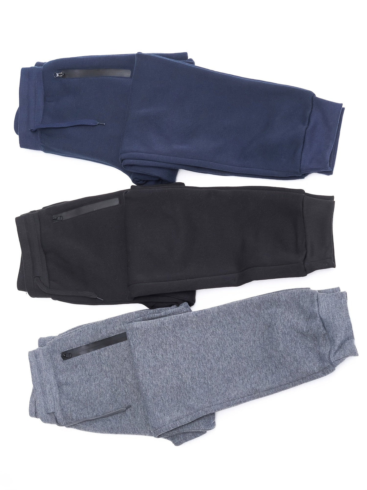 Boys' Fleece Jogger Pants 3-Pack with Zipper Pockets and Drawstring Waists for Sports and Casual Wear