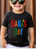 Boys' Nana's Boy Cotton T-Shirt in Black with Bright Multicolor Lettering for Playful Everyday Family Outfits