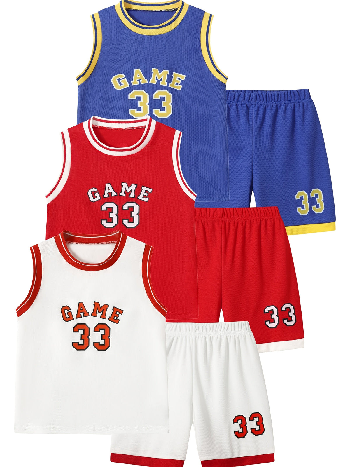 Boys' Game 33 Tank and Shorts Sets 6-Piece Pack with Contrast Trim for Casual Summer Outfits