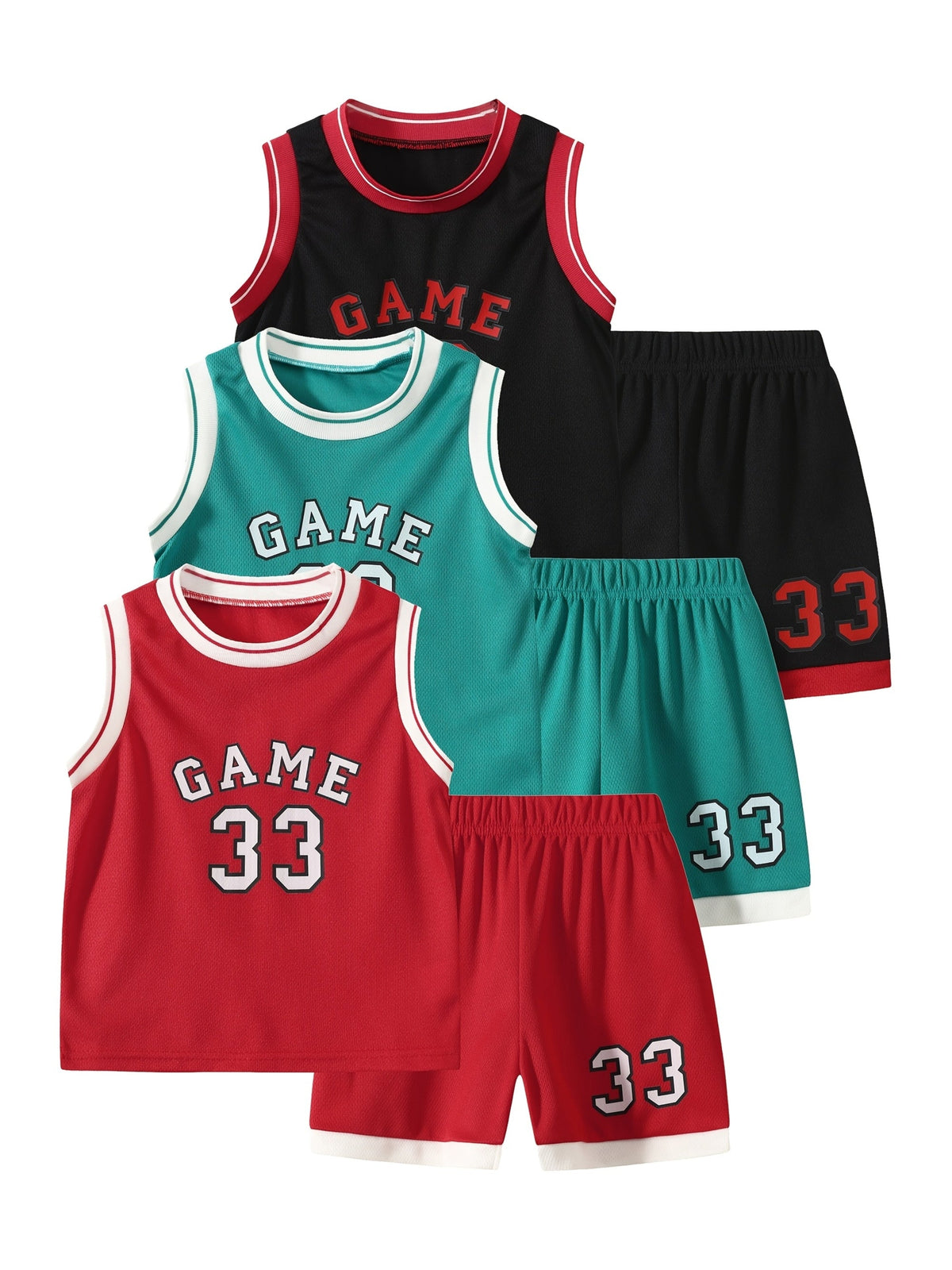 Boys' Game 33 Tank and Shorts Sets 6-Piece Pack with Contrast Trim for Casual Summer Outfits