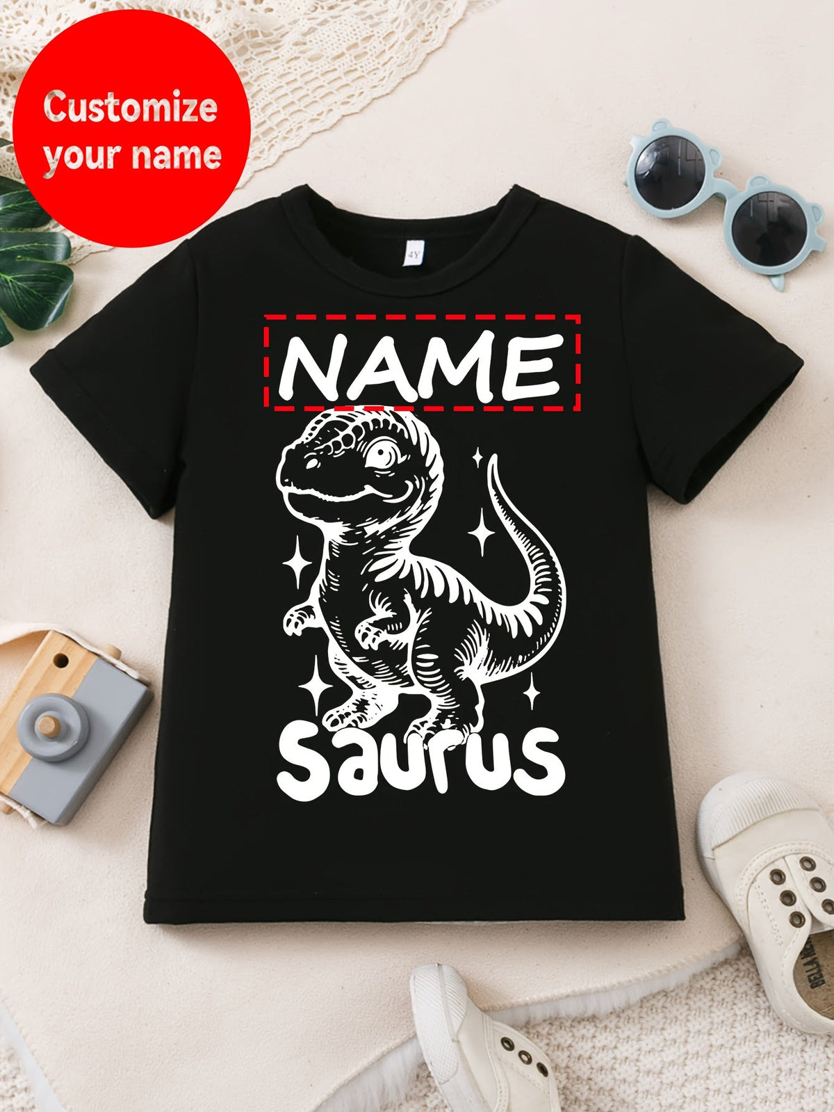 Boys' Custom Name Dinosaur T-Shirt - Personalized