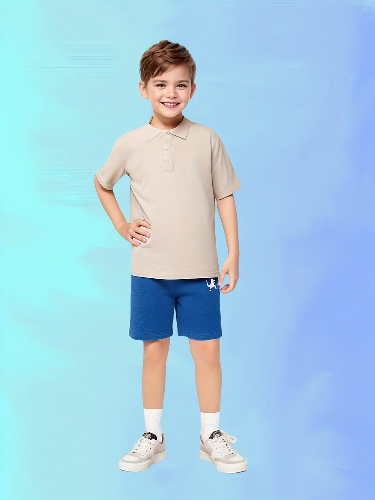 Boys' Three-Pack Dinosaur Cotton Shorts in Blue, Black and Gray with Pockets for Everyday Outfits