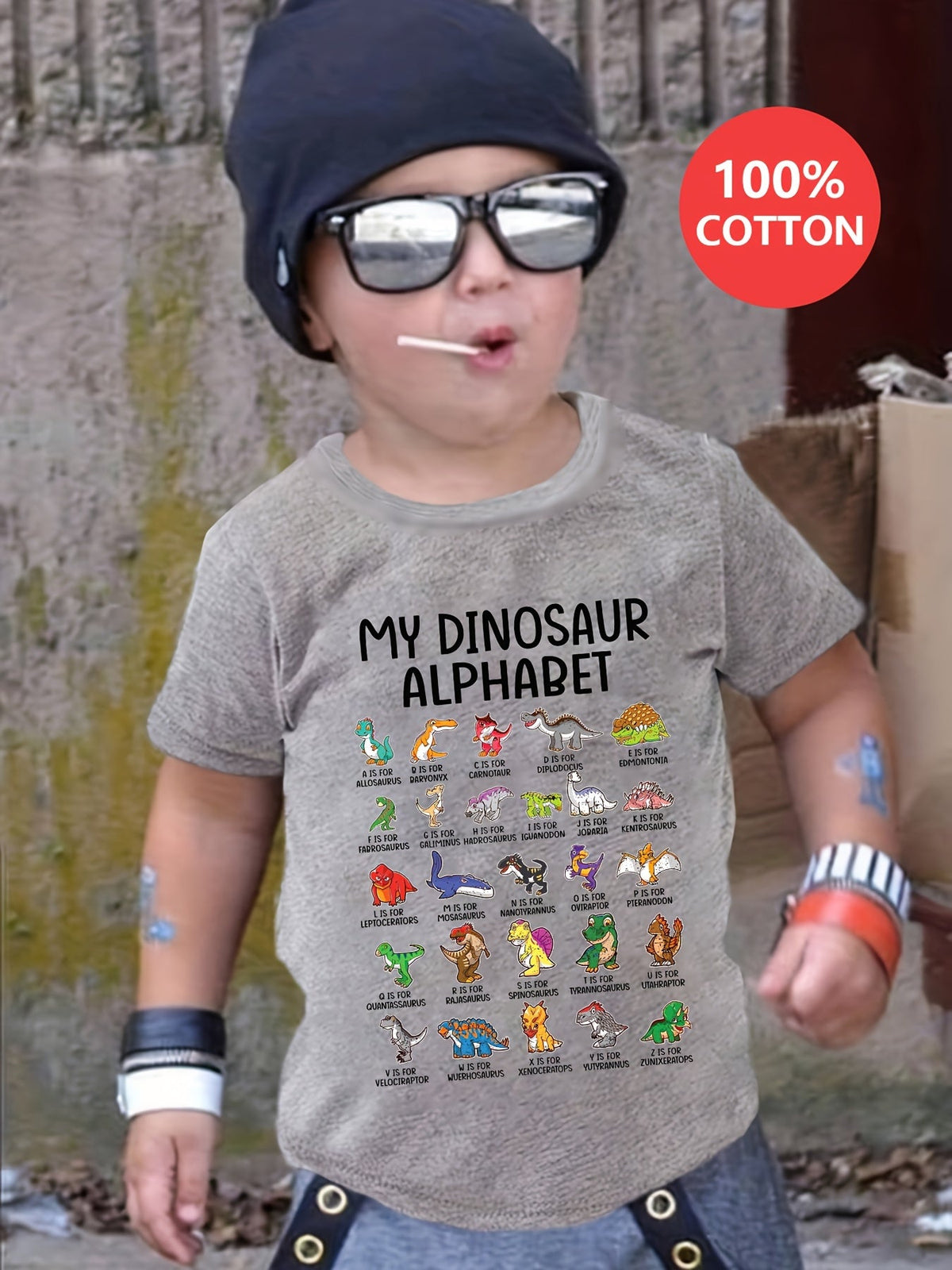 Boys' Dinosaur T-Shirt with a Colorful Cartoon and Letter Print for Everyday Short Sleeve Casual Wear