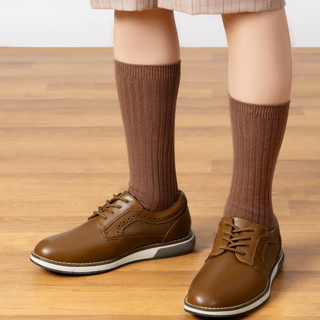 Boys' Lace-Up Oxford Shoes with Perforated Side Panels and Contrast Sole Trim for School and Dress Outfits
