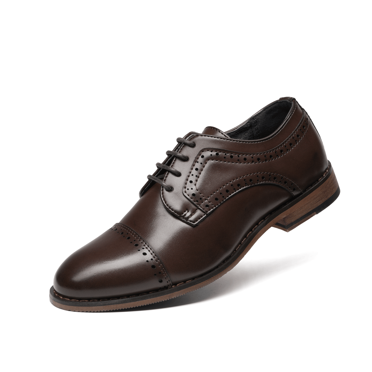 Boys' Dress Shoes with Cap Toe Brogue Details and Lace-Up Fronts in Black, Brown or Dark Brown