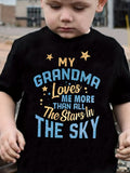 Boys' My Grandma Loves Me More Than All the Stars T-Shirt in Black with Blue and Gold Tone Lettering