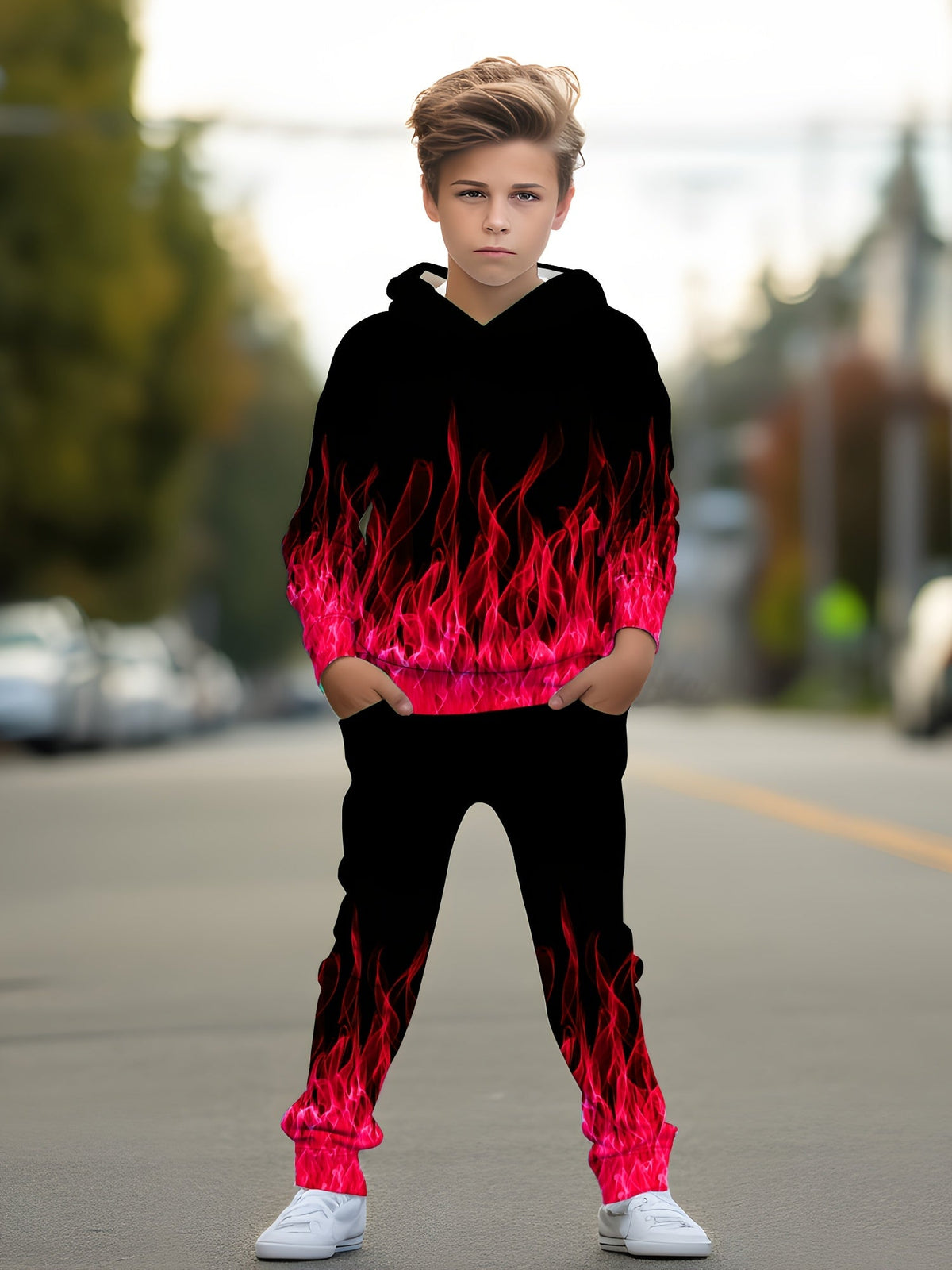 Boys' Graphic Hoodie and Pants Set in a Random Printed Design for Coordinated Casual Everyday Outfits