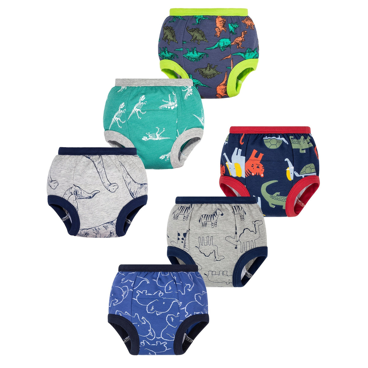 Boys' Six-Pack Dinosaur Potty Training Pants with Cotton Outer and Lining Layers for Daytime Practice