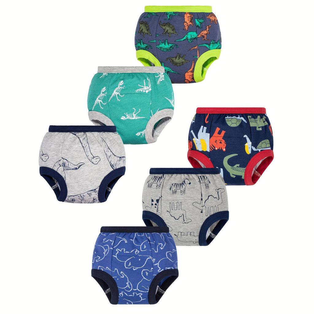 Boys' Six-Pack Dinosaur Potty Training Pants with Cotton Outer and Lining Layers for Daytime Practice