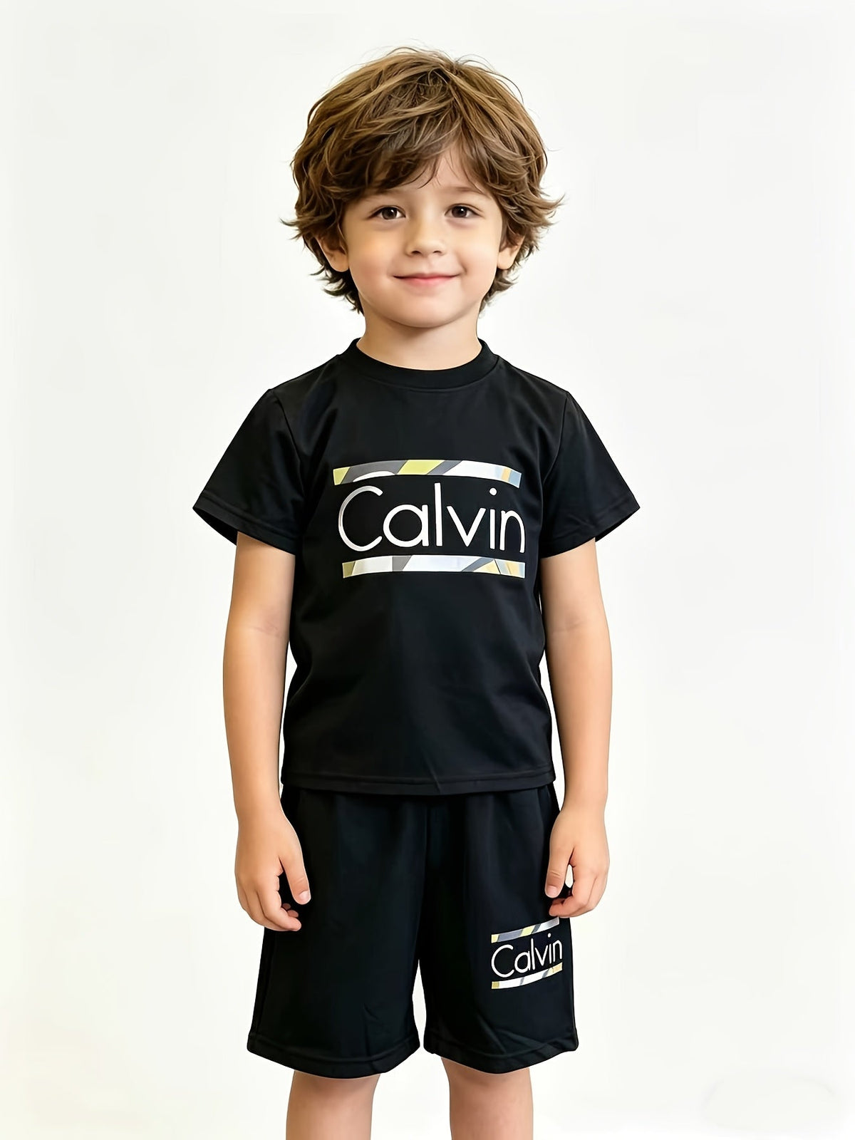 Boys' Calvin Letter T-Shirt and Shorts Sets 6-Piece Pack in Black, Blue and Red for Everyday Outfits