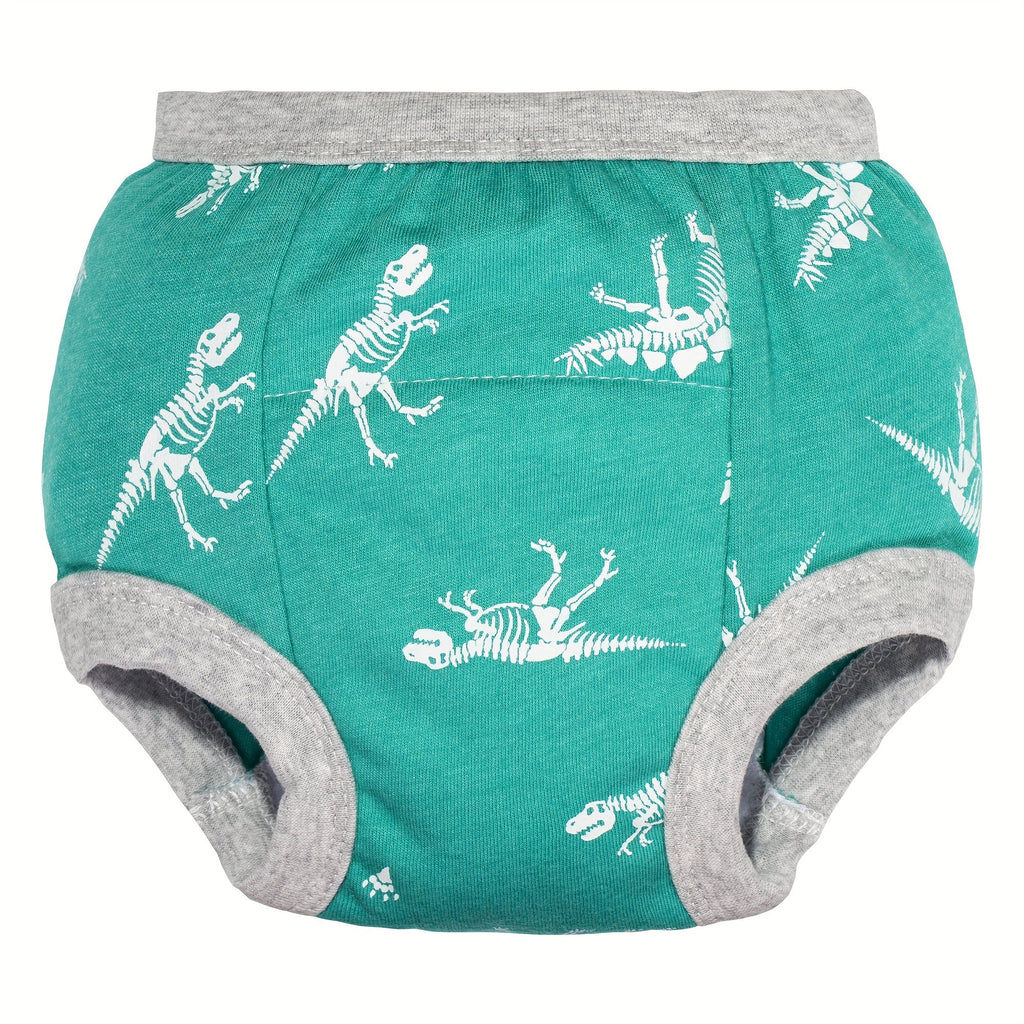 Boys' Dinosaur Training Pants Six Pack with Cotton Outer Fabric and Elastic Openings for Daytime Potty Practice