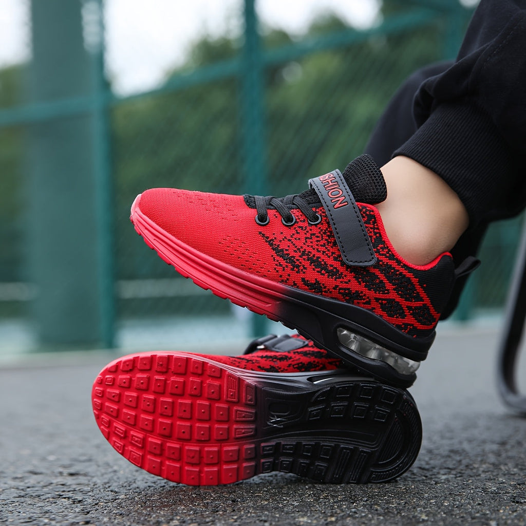 Boys' Low-Top Sneakers with Flame-Style Patterns and Instep Straps for Colorful Everyday Casual Wear