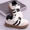 Toddler Striped Sneakers with Hook-and-Loop Top Straps and Tan Soles for Everyday Casual Outfits