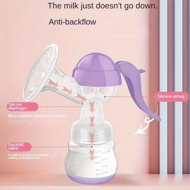 Manual Breast Pump with a Lever Handle and 5.07 Ounce Collection Bottle for Portable Milk Expression