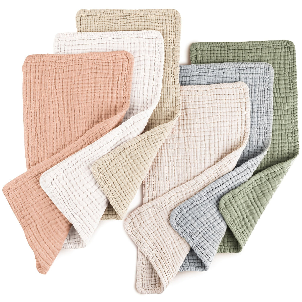 Muslin Baby Burp Cloths 6-Pack with a Layered Texture and Rectangular Shape for Everyday Feeding and Burping