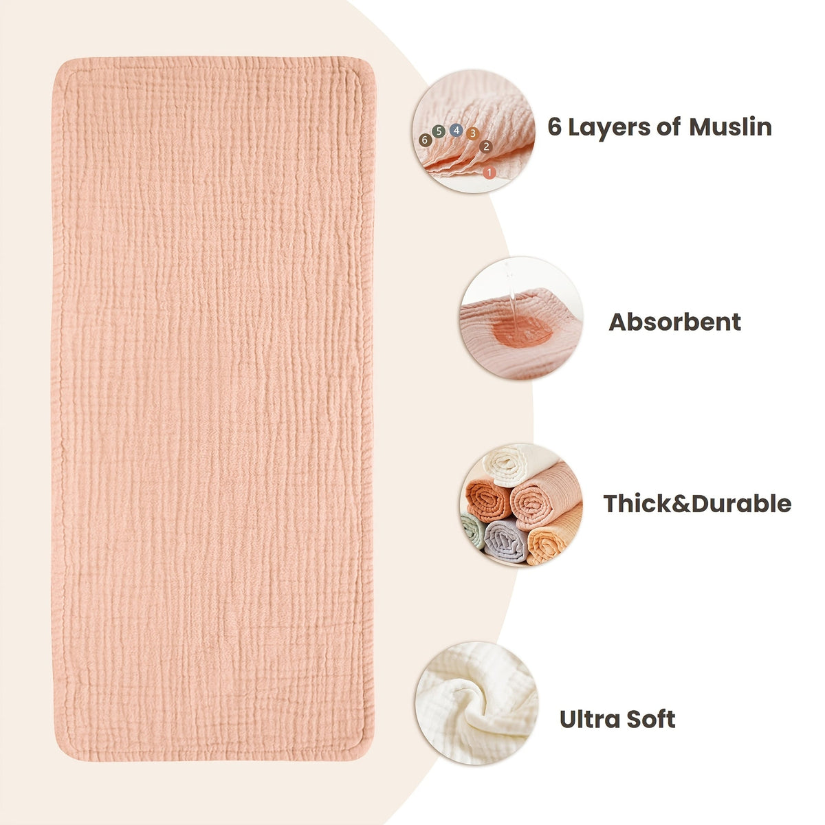 Muslin Baby Burp Cloths 6-Pack with a Layered Texture and Rectangular Shape for Everyday Feeding and Burping