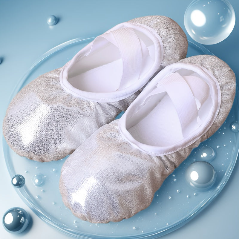 Girls' Split Sole Ballet Slippers with Crossed Elastic Straps in Shimmery and Pastel Rainbow Styles
