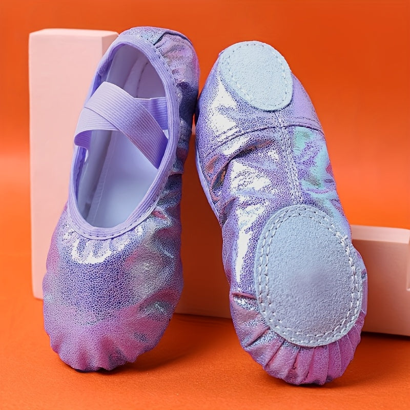 Girls' Split Sole Ballet Slippers with Crossed Elastic Straps in Shimmery and Pastel Rainbow Styles