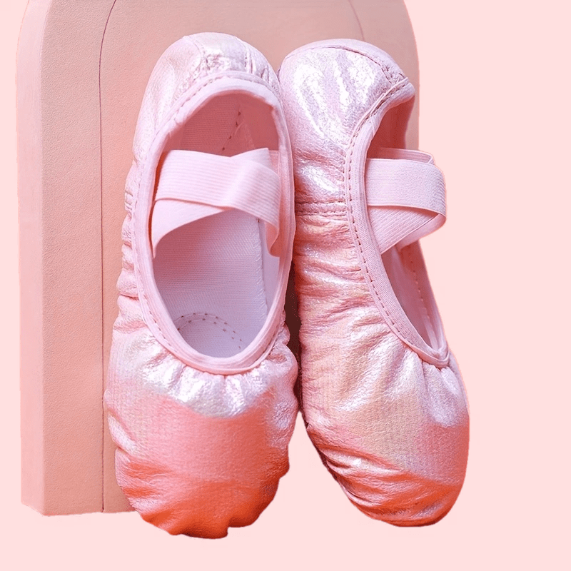 Girls' Split Sole Ballet Slippers with Crossed Elastic Straps in Shimmery and Pastel Rainbow Styles