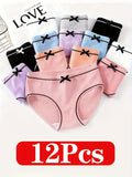 Girls' Ribbed Bow Briefs in a Twelve Piece Mixed Color Pack with Contrast Trim for Daily Underwear