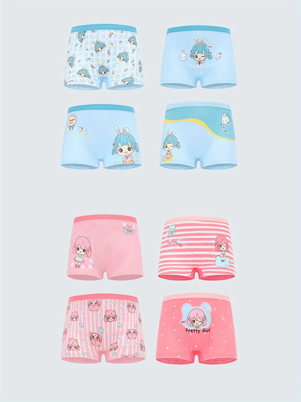 Girls' Ten-Pack Cotton Boxer Briefs in Random Cartoon Prints with Contrast Waistbands for Daily Changes