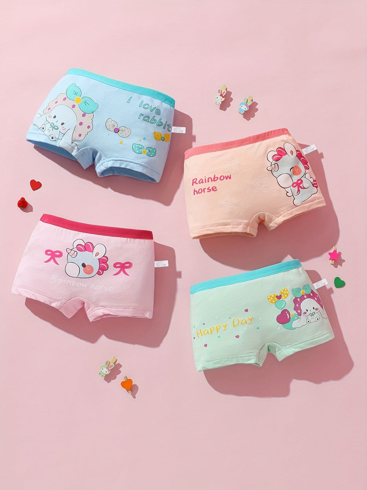 Girls' Cartoon Boxer Briefs 12-Pack with Elastic Waists and Random Pastel Designs for Everyday Underwear