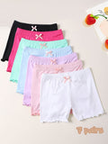 Girls' Seven-Pack Boxer Briefs with Bow Details and Lettuce Hems in Solid Colors for Everyday Layering