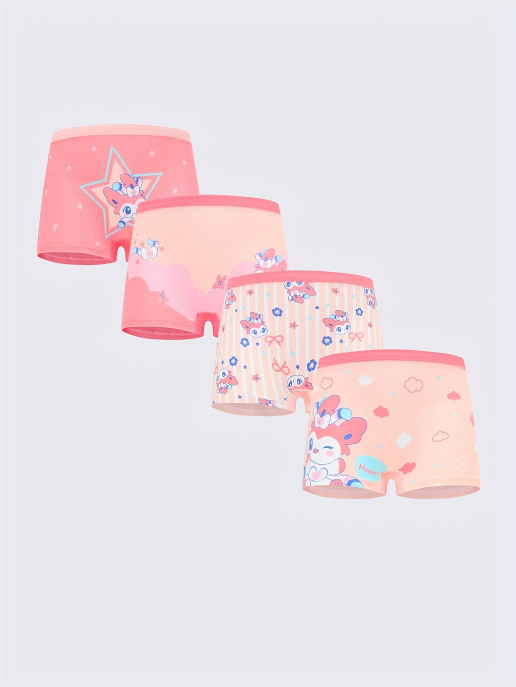 Girls' Cotton Boxer Briefs Eight Pack with Random Animal and Cartoon Prints for Daily Underwear Changes