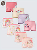 Girls' Cotton Boxer Briefs Eight Pack in Pink and Pastel Shades with Cartoon Girl and Animal Prints