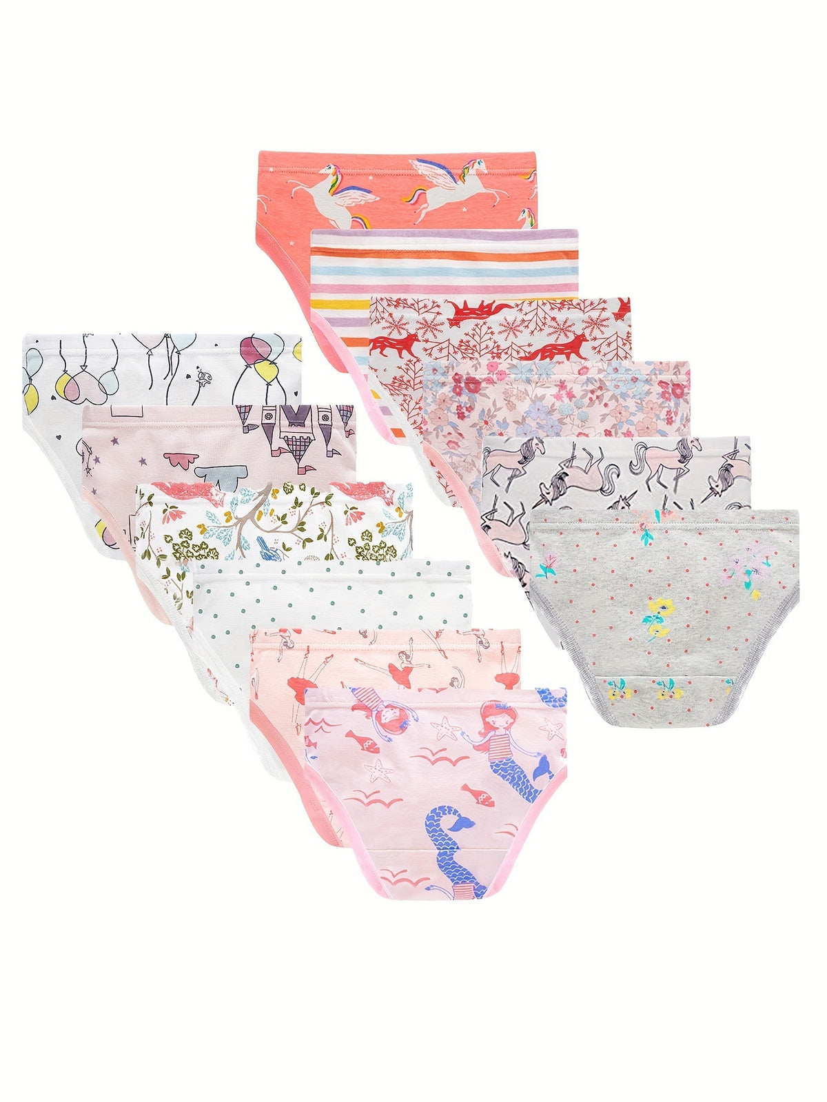 Girls' Briefs Twelve-Pack with Dolphin and Fox Prints in Mixed Colors for Everyday Underwear Changes