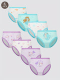Girls' Cotton Briefs in an Eight Piece Pack with Mermaid and Cartoon Prints for Daily Underwear Changes