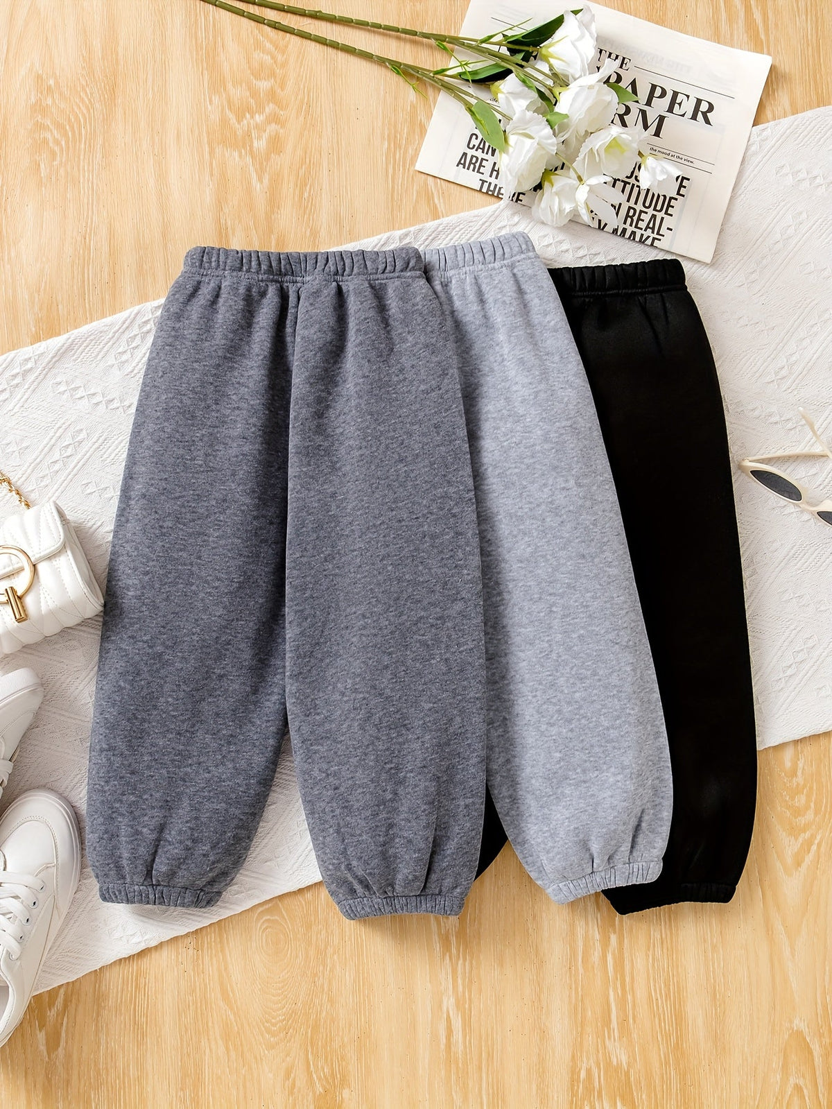 Girls' Butterfly Jogger Pants 3-Pack with Elastic Waists and Cuffed Ankles for Cooler-Weather Casual Outfits