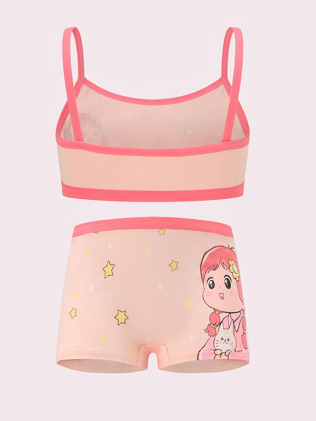 Girls' Camisole and Boxer Underwear Set with Cartoon Prints in Four Coordinating Sets and Eight Pieces