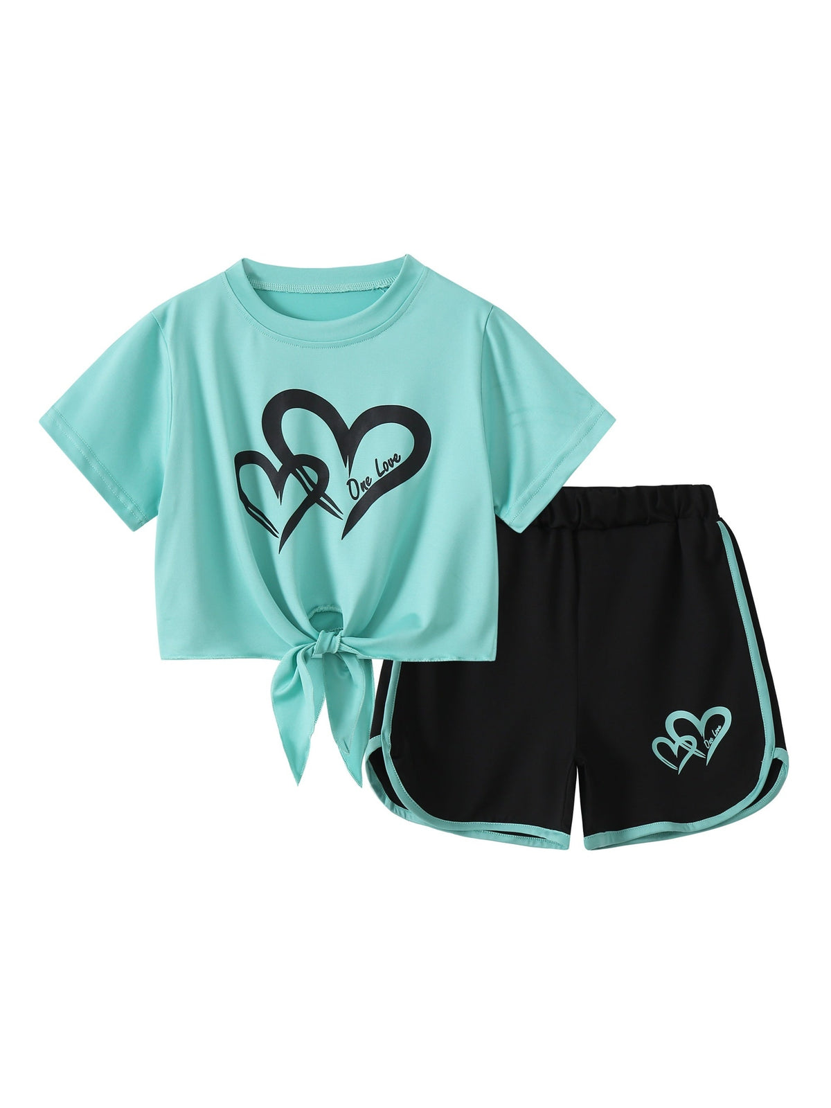 Girls' Heart Print T-Shirt and Shorts Sets 6-Piece Pack with Tie Front Tops for Summer Outfits