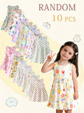 Girls' Sleeveless Summer Dresses 10-Pack in Random Prints with Gathered Skirts for Everyday Outfits